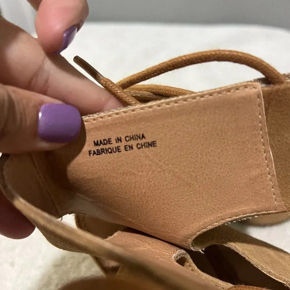 Urban Outfitters Women Brown Strappy Heels 9 Suede Lace Up Block Peep Toe Summer - Picture 10 of 16